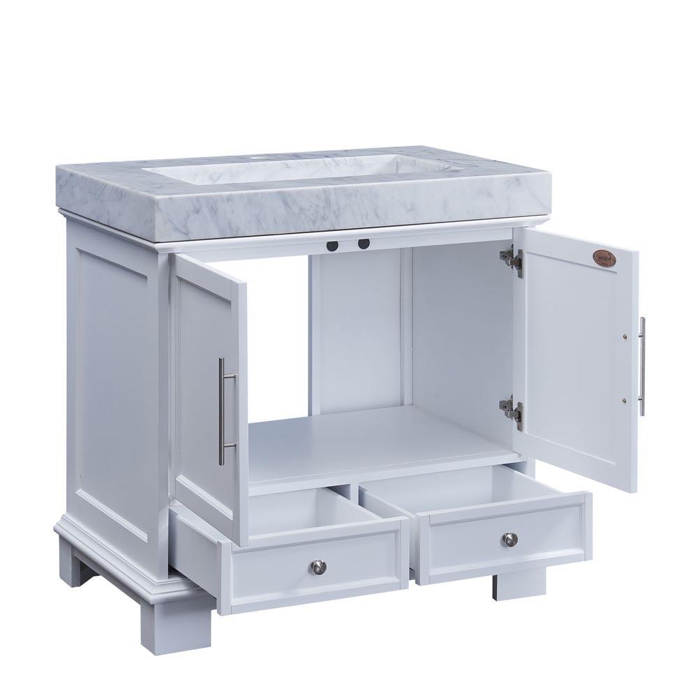 Silkroad Exclusive 36-inch Carrara White Marble Top Single Sink Bathroom Vanity