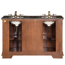 Load image into Gallery viewer, Silkroad Exclusive 55-inch Baltic Brown Granite Top Double Sink Cherry Transitional Bathroom Vanity - HYP-0223-BB-UWC-55, back
