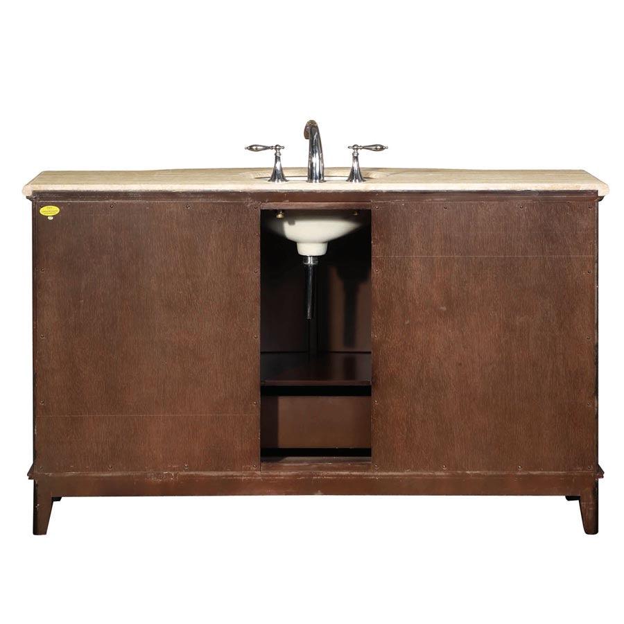Silkroad Exclusive 60-inch Travertine Top Single Sink Transitional Bathroom Vanity - HYP-0237-T-UWC-60, back