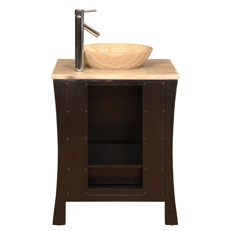 Silkroad Exclusive Modern 26" Espresso Travertine Top Single Sink Vanity with Vessel Sink - HYP-0711-T-TT-26, back