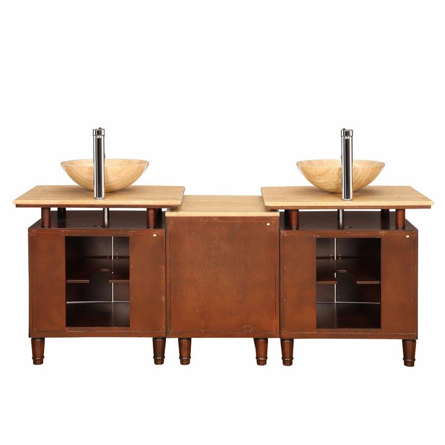 Silkroad Exclusive 73-inch Travertine Top Double Sink Bathroom Vanity - HYP-0808N-T-73, back