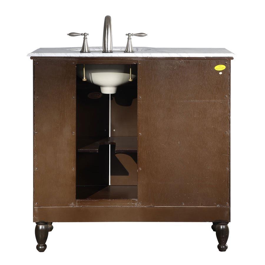 Silkroad Exclusive 38-inch Carrara White Marble Top Single Sink Bathroom Vanity - HYP-0902-WM-UWC-38, Right Sink, back