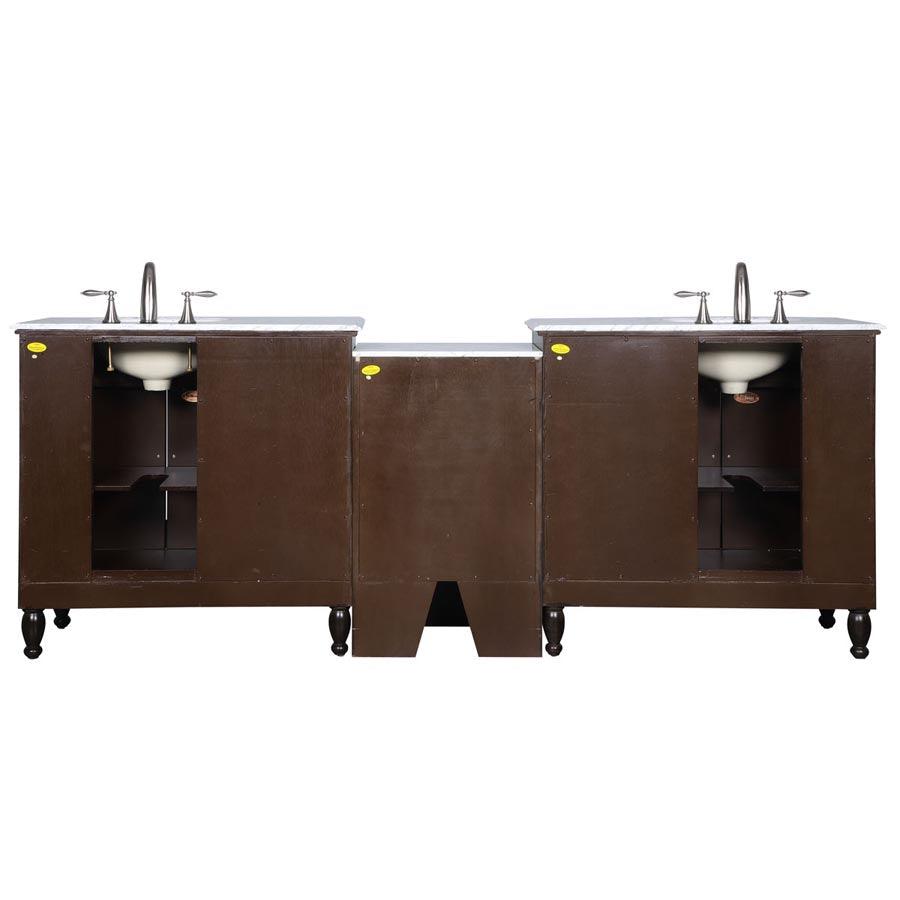 Silkroad Exclusive 95" Modern Double Sink Dark Walnut Vanity with Carrara Marble - HYP-0902-WM-UWC-95, back