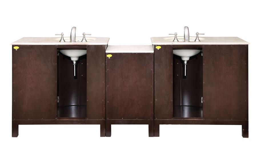 Silkroad Exclusive 89" Modern Crema Marfil Marble Double Sink Vanity - HYP-0912-CM-UWC-89