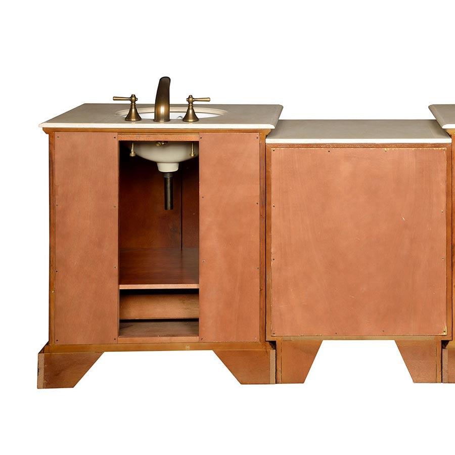 Silkroad Exclusive 55.5-inch Walnut Single Sink Vanity with Crema Marfil Marble Top - Transitional Luxury - JB-0270-CM-UWC-56, back