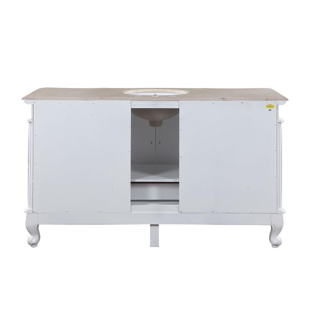 Silkroad Exclusive 60-inch Antique White Single Sink Vanity with Crema Marfil Marble Top - JB-0273-CM-UWC-60, back