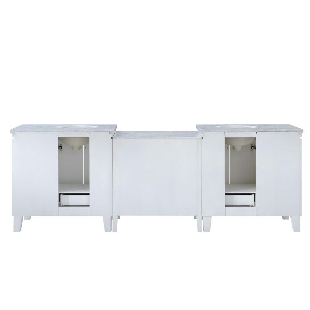 Silkroad Exclusive 103-inch Double Sink Freestanding White Bathroom Vanity - V0320WW103D, Carrara White Marble Top, back