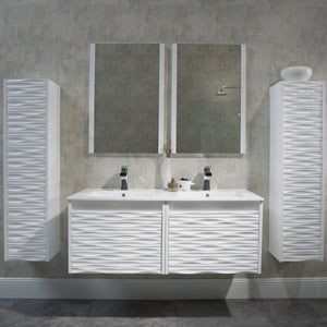 Blossom Paris 48 Inch Vanity Base in White. Available with Ceramic Double Sinks / Ceramic Double Sinks + Mirror / Ceramic Double Sinks + Mirror / Ceramic Double Sinks + Two Mirrors + Two Side Cabinets - The Bath Vanities