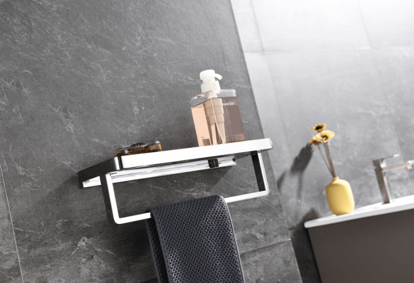 Lexora Bagno Bianca Black / White Glass Shelf w/ Towel Bar