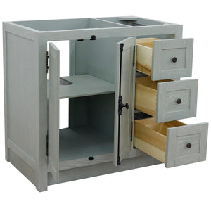 Bellaterra 400100-36L-R 36" Single Vanity - Cabinet Only - Gray Ash / Left Doors, Front - Open doors and drawers
