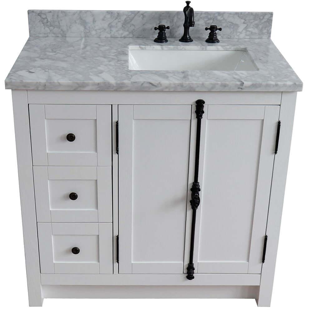 Bellaterra Shlomo Glacier Ash 37" Single Vanity w/ Counter Top and Right Sink - Right Doors 400100-37R-GA-WMR