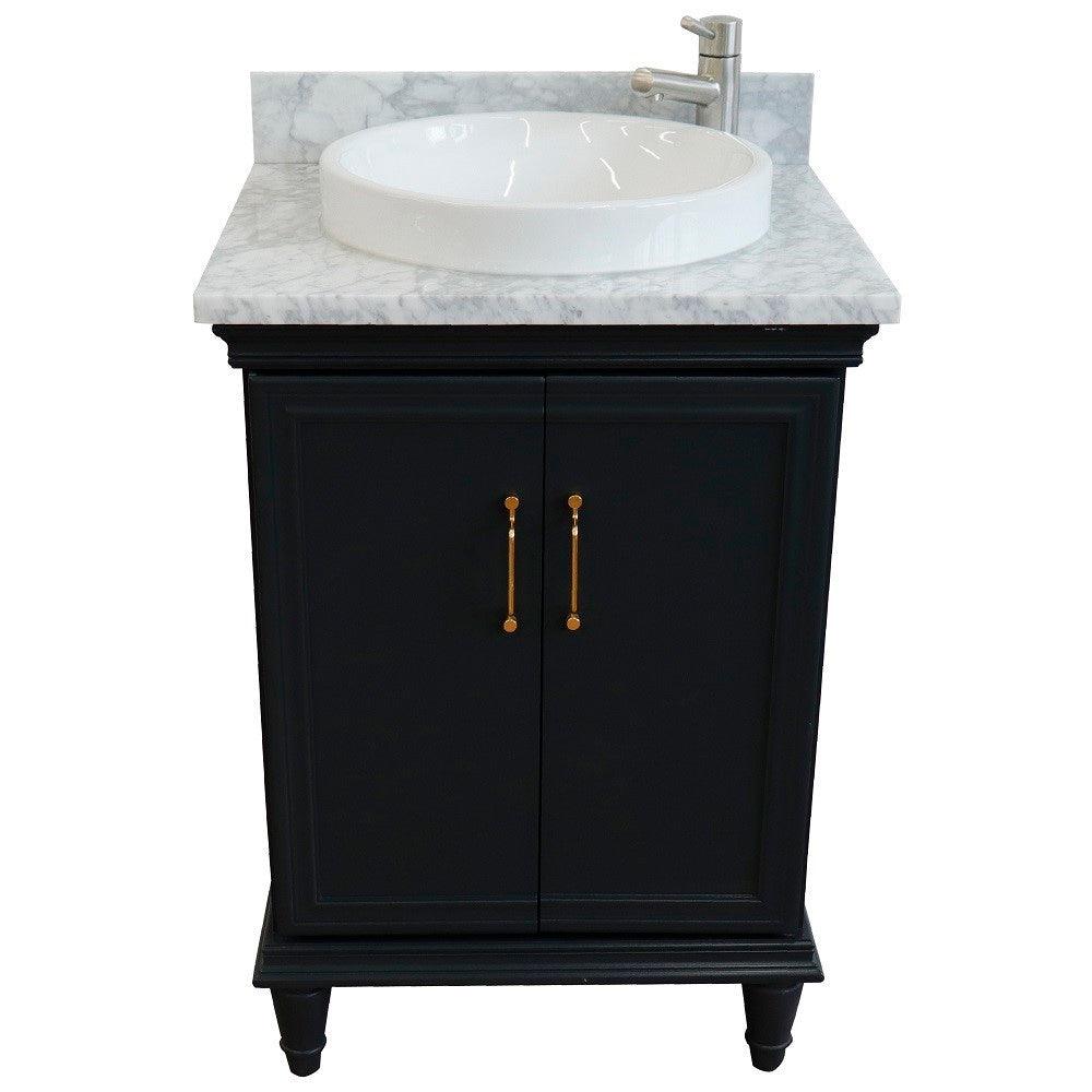 Bellaterra Forli 25" Wood Dark Gray Single Vanity, White Cararra Marble Counter Top, Sink 400800-25-DG-WM
