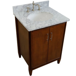 Bellaterra 25" Walnut Wood Single Vanity w/ Counter Top and Sink 400901-25-WA-WMO (White Carrara Marble)