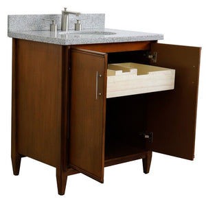 Bellaterra 400901-31-WA-GYO 31" Single Sink Vanity in Walnut Finish with Counter Top and Sink Gray Granite