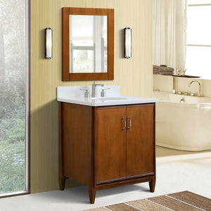 Bellaterra 400901-31-WA-WEO 31" Single Sink Vanity in Walnut Finish with Counter Top and Sink White Quartz