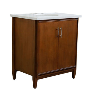Bellaterra 400901-31-WA-WEO 31" Single Sink Vanity in Walnut Finish with Counter Top and Sink White Quartz
