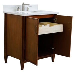 Bellaterra 400901-31-WA-WER 31" Single Sink Vanity in Walnut Finish with Counter Top and Sink White Quartz