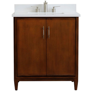 Bellaterra 400901-31-WA-WER 31" Single Sink Vanity in Walnut Finish with Counter Top and Sink White Quartz