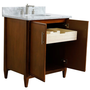 Bellaterra 400901-31-WA-WMO 31" Single Sink Vanity in Walnut Finish with Counter Top and Sink White Carrara Marble