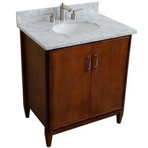 Bellaterra 400901-31-WA-WMO 31" Single Sink Vanity in Walnut Finish with Counter Top and Sink White Carrara Marble