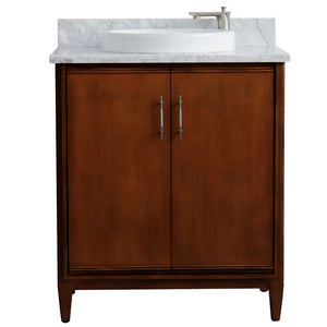 Bellaterra 400901-31-WA-WMRD 31" Single Sink Vanity in Walnut Finish with Counter Top and Sink White Carrara Marble