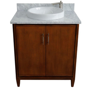 Bellaterra 400901-31-WA-WMRD 31" Single Sink Vanity in Walnut Finish with Counter Top and Sink White Carrara Marble