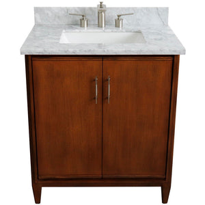 Bellaterra 400901-31-WA-WMR 31" Single Sink Vanity in Walnut Finish with Counter Top and Sink White Carrara Marble
