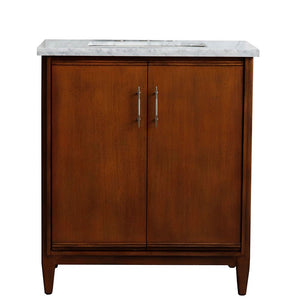 Bellaterra 400901-31-WA-WMR 31" Single Sink Vanity in Walnut Finish with Counter Top and Sink White Carrara Marble