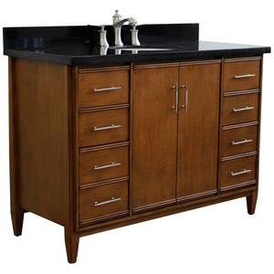 Bellaterra 49" Single Sink Vanity in Walnut Finish with Counter Top and Sink 400901-49S-WA, Black Galaxy Granite / Oval, Front