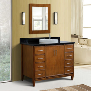Bellaterra 49" Single Sink Vanity in Walnut Finish with Counter Top and Sink 400901-49S-WA, Black Galaxy Granite / Round, Front