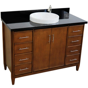 Bellaterra 49" Single Sink Vanity in Walnut Finish with Counter Top and Sink 400901-49S-WA, Black Galaxy Granite / Round, Front 
