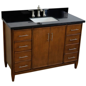 Bellaterra 49" Single Sink Vanity in Walnut Finish with Counter Top and Sink 400901-49S-WA, Black Galaxy Granite / Rectangle, Front 