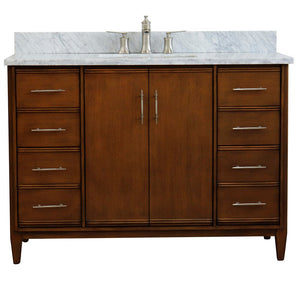 Bellaterra 49" Single Sink Vanity in Walnut Finish with Counter Top and Sink 400901-49S-WA, White Carrara Marble / Rectangle, Front