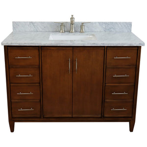 Bellaterra 49" Single Sink Vanity in Walnut Finish with Counter Top and Sink 400901-49S-WA, White Carrara Marble / Rectangle, Front Top