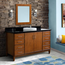 Load image into Gallery viewer, Bellaterra 61&quot; Single Sink Vanity in Walnut Finish with Counter Top and Sink 400901-61S-WA, Black Galaxy Granite / Round, Front