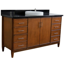Load image into Gallery viewer, Bellaterra 61&quot; Single Sink Vanity in Walnut Finish with Counter Top and Sink 400901-61S-WA, Black Galaxy Granite / Round, Front View