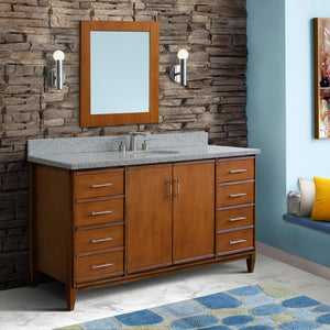 Bellaterra 61" Single Sink Vanity in Walnut Finish with Counter Top and Sink 400901-61S-WA, Gray Granite / Oval