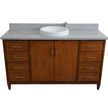 Load image into Gallery viewer, Bellaterra 61&quot; Single Sink Vanity in Walnut Finish with Counter Top and Sink 400901-61S-WA, Gray Granite / Round, Frontview