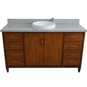 Bellaterra 61" Single Sink Vanity in Walnut Finish with Counter Top and Sink 400901-61S-WA, Gray Granite / Round, Frontview