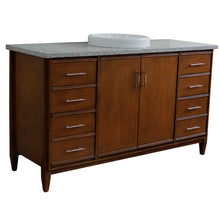 Load image into Gallery viewer, Bellaterra 61&quot; Single Sink Vanity in Walnut Finish with Counter Top and Sink 400901-61S-WA, Gray Granite / Round, Front