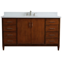 Load image into Gallery viewer, Bellaterra 61&quot; Single Sink Vanity in Walnut Finish with Counter Top and Sink 400901-61S-WA, White Quartz / Oval, Front