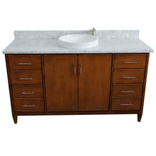 Load image into Gallery viewer, Bellaterra 61&quot; Single Sink Vanity in Walnut Finish with Counter Top and Sink 400901-61S-WA, White Carrara Marble / Round, Front Top