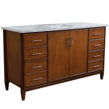 Load image into Gallery viewer, Bellaterra 61&quot; Single Sink Vanity in Walnut Finish with Counter Top and Sink 400901-61S-WA, White Carrara Marble / Rectangle, Front Side