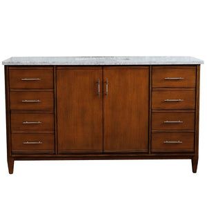 Bellaterra 61" Single Sink Vanity in Walnut Finish with Counter Top and Sink 400901-61S-WA, White Carrara Marble / Rectangle, Front