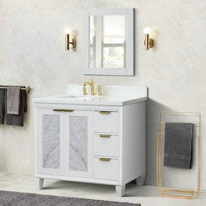 Bellaterra White 43" Single Vanity, White Quartz Top, Left Doors rectangle Sink  400990-43L-WH