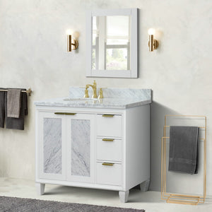 Bellaterra White 43" Single Vanity, White Cararra Top, Left Doors oval Sink  400990-43L-WH