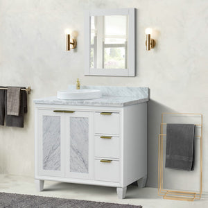 Bellaterra White 43" Single Vanity, White Cararra Top, Left Doors round Sink  400990-43L-WH