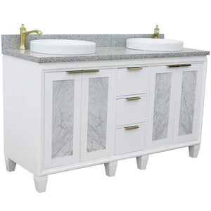 Bellaterra White 61" Wood Double Vanity  Grey Top 400990-61D-WH Round