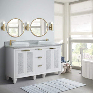 Bellaterra White 61" Wood Double Vanity  Grey Top 400990-61D-WH Round
