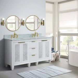 Bellaterra White 61" Wood Double Vanity  White Marble Top 400990-61D-WH Oval